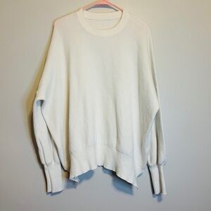 Women's Cream Crewneck Ribbed Sweater - Relaxed Fit heavy sweater